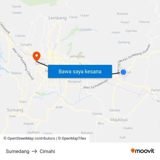 Sumedang to Cimahi map