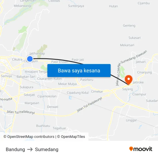 Bandung to Sumedang map