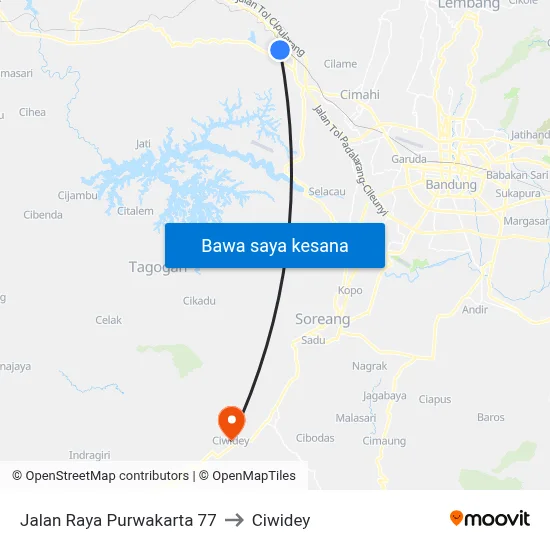 Jalan Raya Purwakarta 77 to Ciwidey map