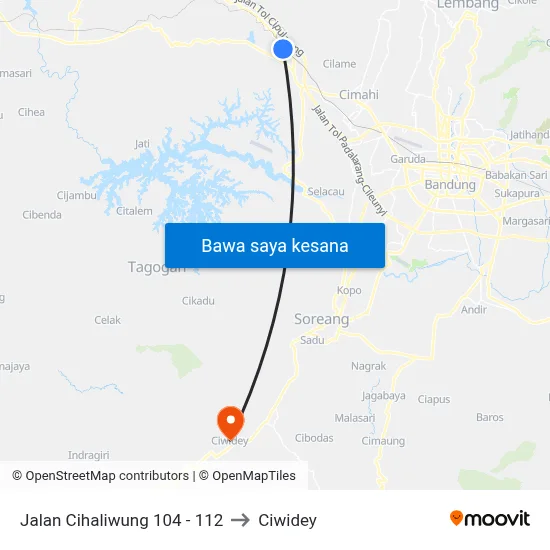 Jalan Cihaliwung 104 - 112 to Ciwidey map