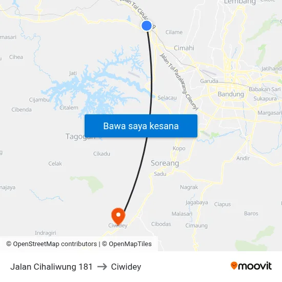 Jalan Cihaliwung 181 to Ciwidey map