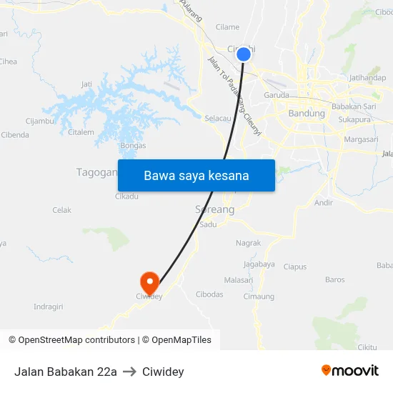 Jalan Babakan 22a to Ciwidey map