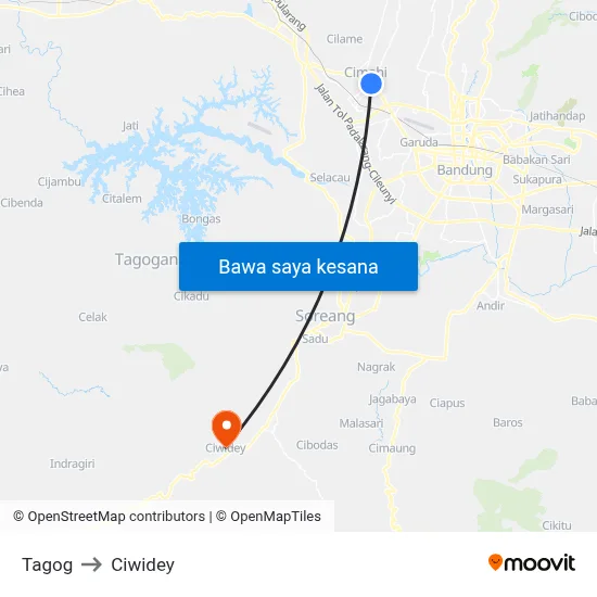 Tagog to Ciwidey map