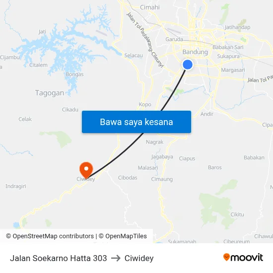 Jalan Soekarno Hatta 303 to Ciwidey map