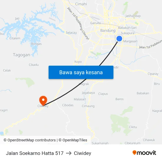 Jalan Soekarno Hatta 517 to Ciwidey map