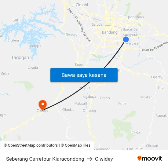 Seberang Carrefour Kiaracondong to Ciwidey map