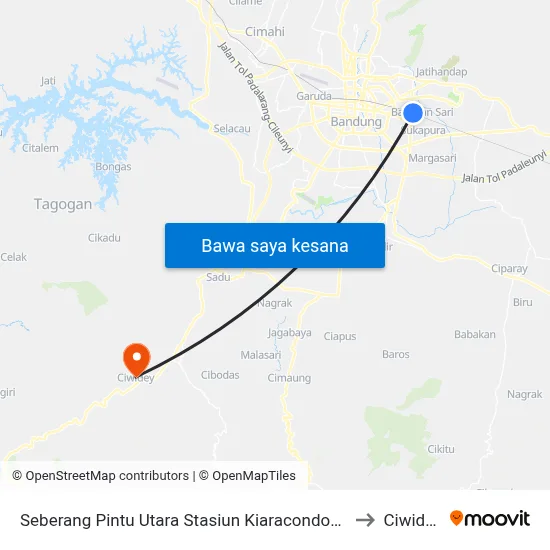 Seberang Pintu Utara Stasiun Kiaracondong to Ciwidey map