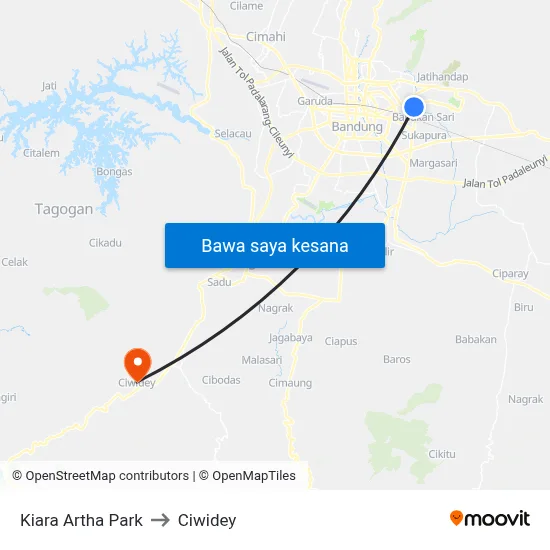 Kiara Artha Park to Ciwidey map