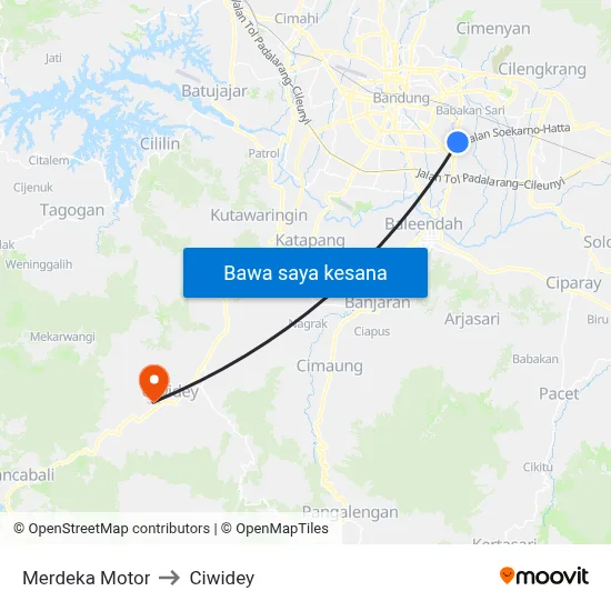 Merdeka Motor to Ciwidey map
