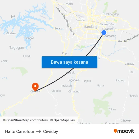 Halte Carrefour to Ciwidey map