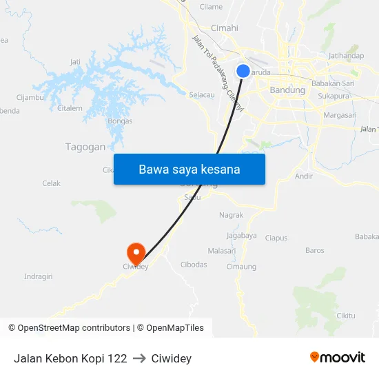 Jalan Kebon Kopi 122 to Ciwidey map