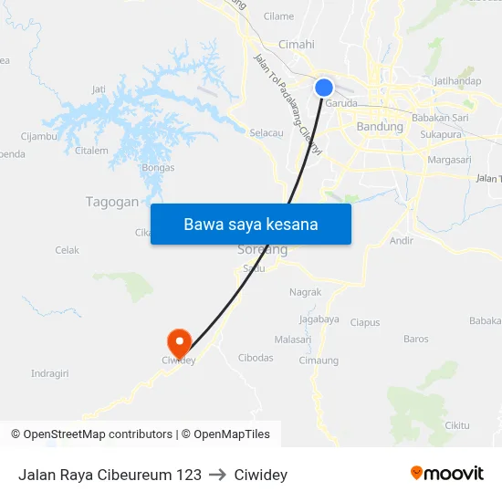 Jalan Raya Cibeureum 123 to Ciwidey map