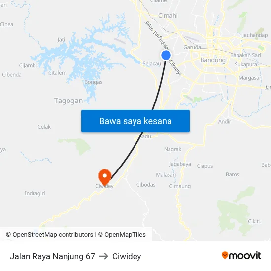 Jalan Raya Nanjung 67 to Ciwidey map