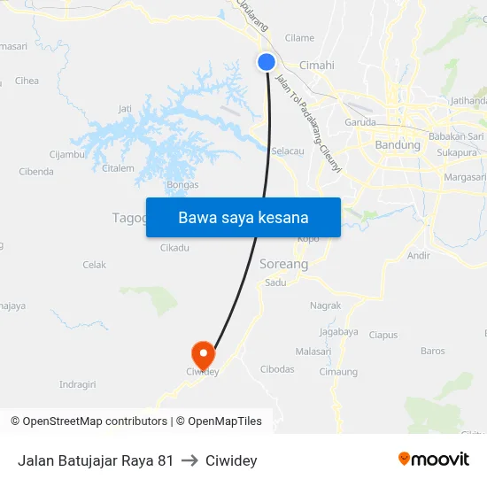 Jalan Batujajar Raya 81 to Ciwidey map