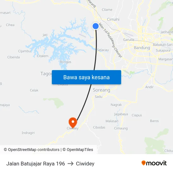 Jalan Batujajar Raya 196 to Ciwidey map