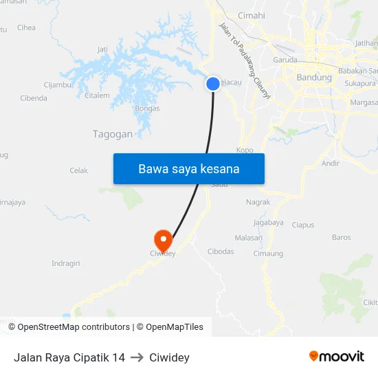 Jalan Raya Cipatik 14 to Ciwidey map
