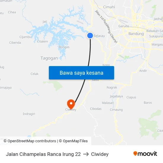 Jalan Cihampelas Ranca Irung 22 to Ciwidey map