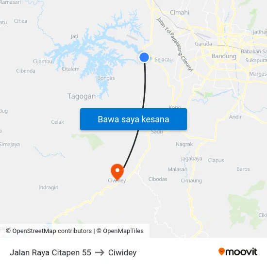 Jalan Raya Citapen 55 to Ciwidey map