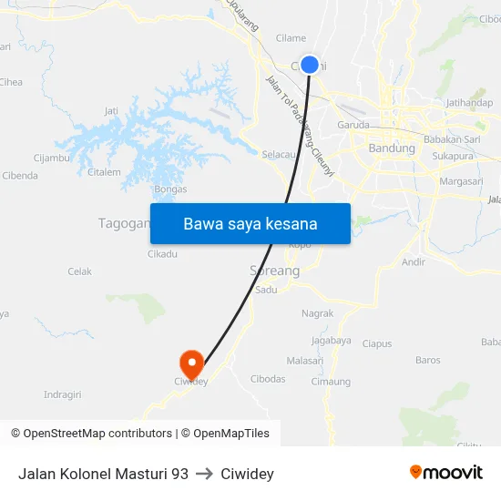 Jalan Kolonel Masturi 93 to Ciwidey map