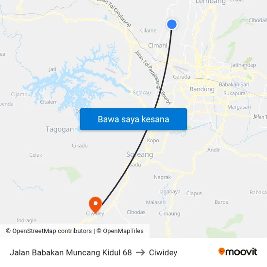 Jalan Babakan Muncang Kidul 68 to Ciwidey map