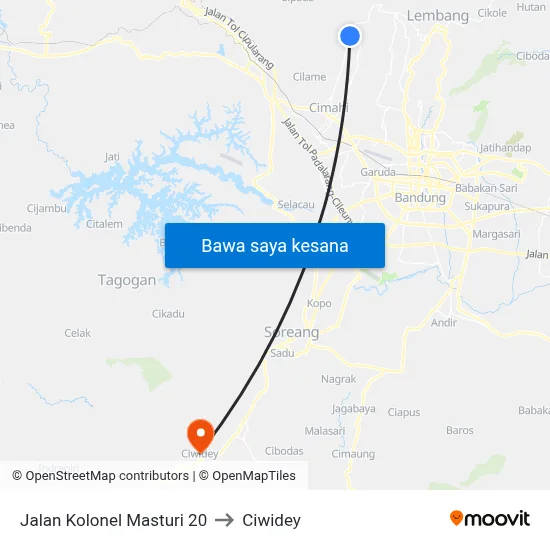 Jalan Kolonel Masturi 20 to Ciwidey map