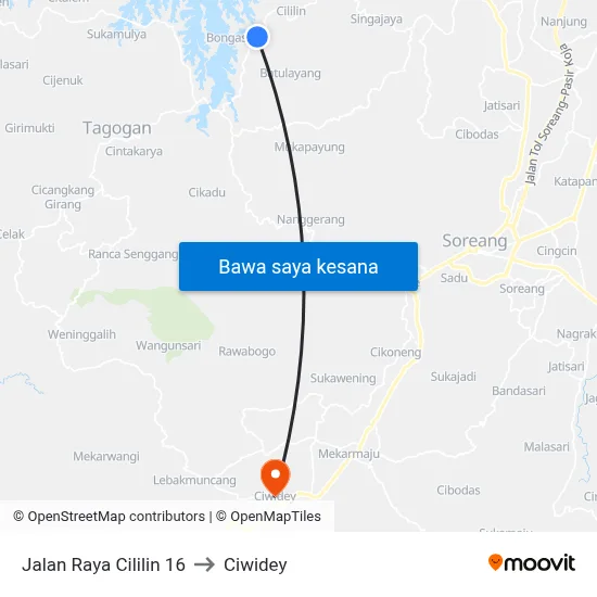 Jalan Raya Cililin 16 to Ciwidey map