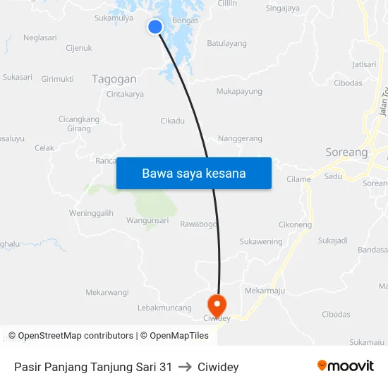 Pasir Panjang Tanjung Sari 31 to Ciwidey map