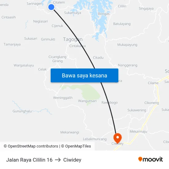 Jalan Raya Cililin 16 to Ciwidey map