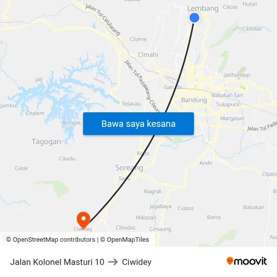 Jalan Kolonel Masturi 10 to Ciwidey map