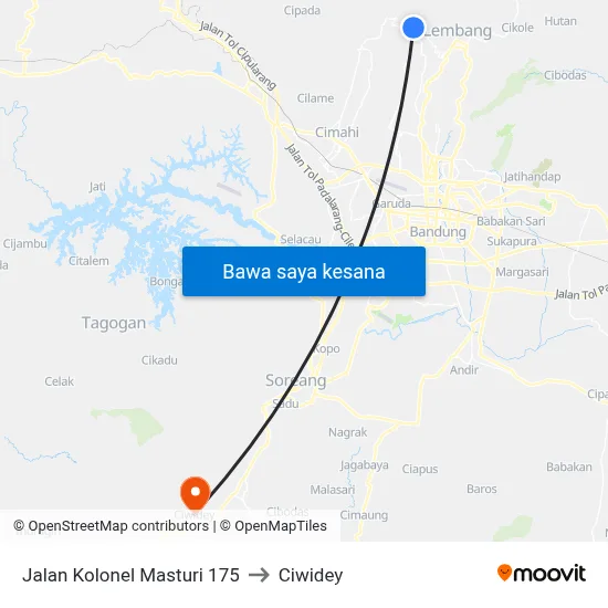 Jalan Kolonel Masturi 175 to Ciwidey map