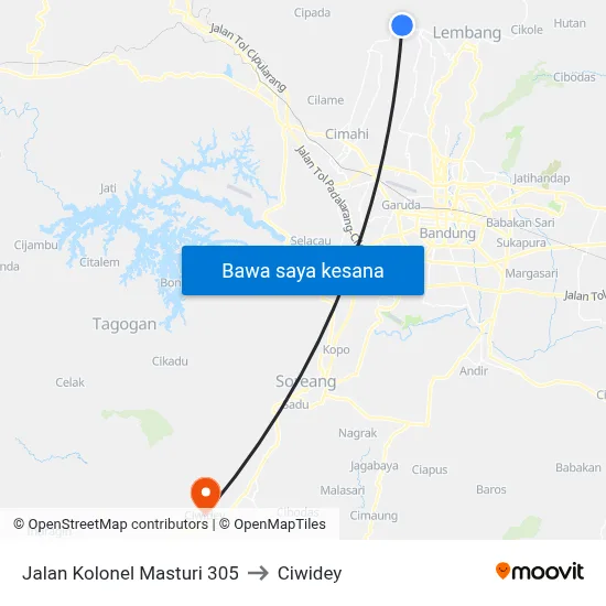 Jalan Kolonel Masturi 305 to Ciwidey map