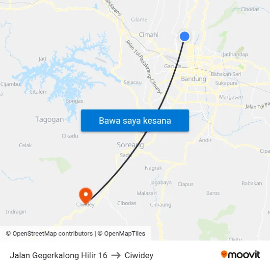 Jalan Gegerkalong Hilir 16 to Ciwidey map