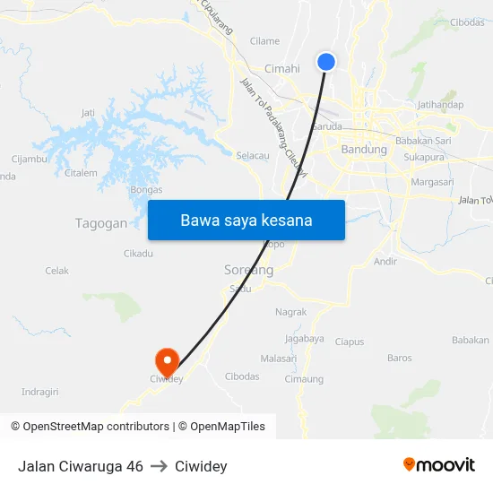 Jalan Ciwaruga 46 to Ciwidey map