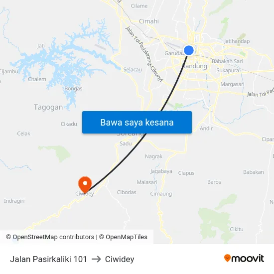 Jalan Pasirkaliki 101 to Ciwidey map