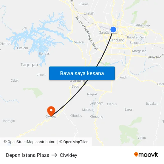 Depan Istana Plaza to Ciwidey map
