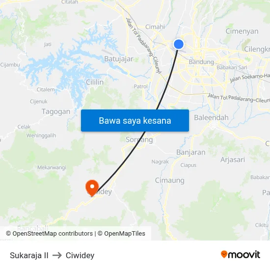 Sukaraja II to Ciwidey map