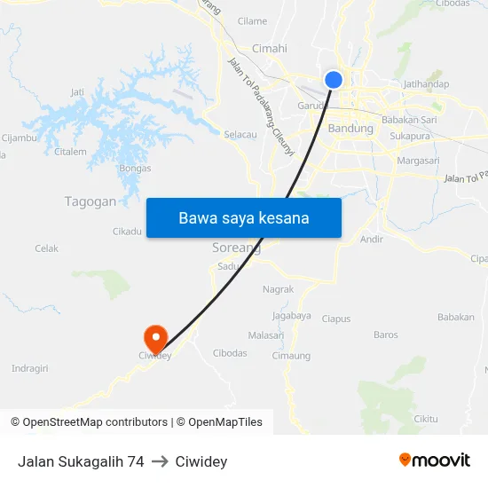 Jalan Sukagalih 74 to Ciwidey map