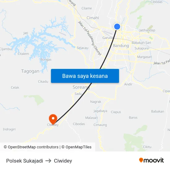 Polsek Sukajadi to Ciwidey map