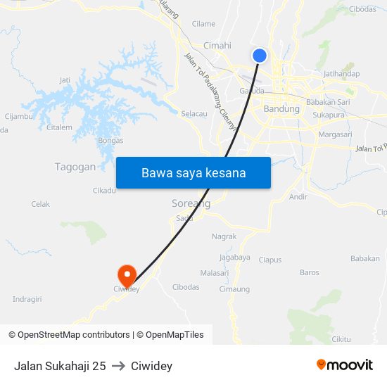 Jalan Sukahaji 25 to Ciwidey map