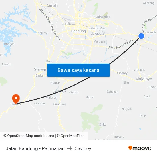 Jalan Bandung - Palimanan to Ciwidey map