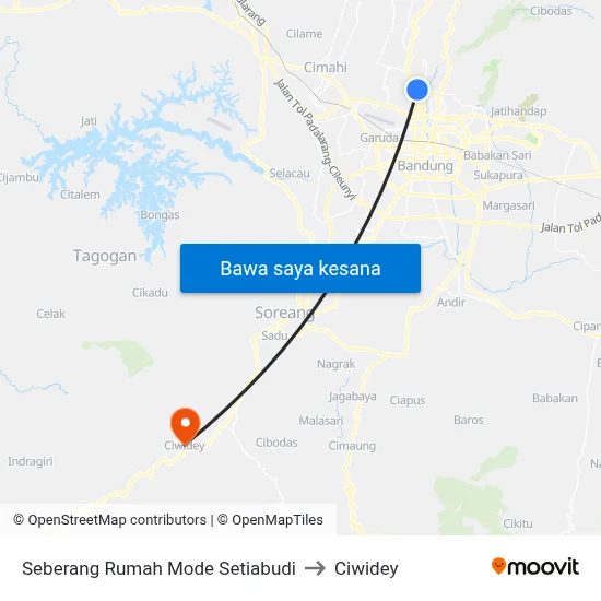 Seberang Rumah Mode Setiabudi to Ciwidey map