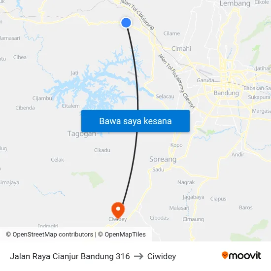 Jalan Raya Cianjur Bandung 316 to Ciwidey map