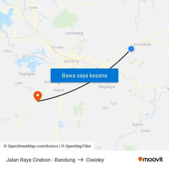 Jalan Raya Cirebon - Bandung to Ciwidey map