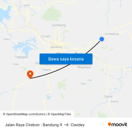 Jalan Raya Cirebon - Bandung 9 to Ciwidey map
