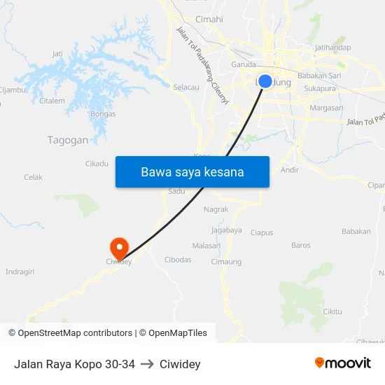 Jalan Raya Kopo 30-34 to Ciwidey map