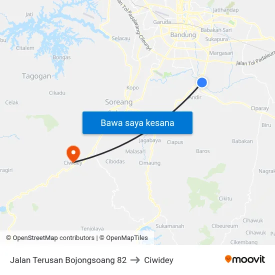Jalan Terusan Bojongsoang 82 to Ciwidey map
