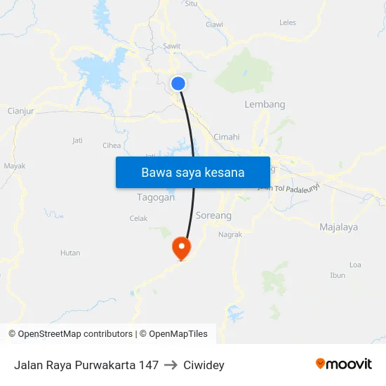 Jalan Raya Purwakarta 147 to Ciwidey map