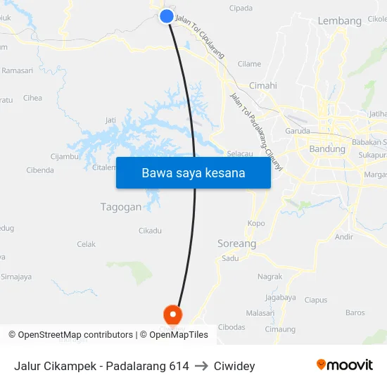 Jalur Cikampek - Padalarang 614 to Ciwidey map