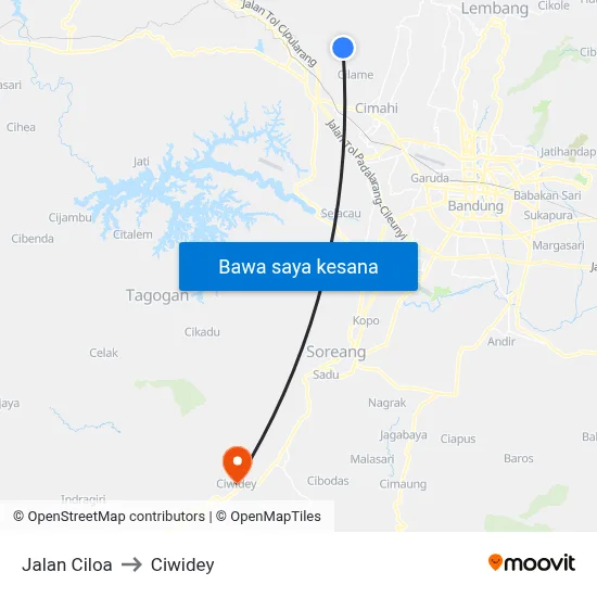 Jalan Ciloa to Ciwidey map