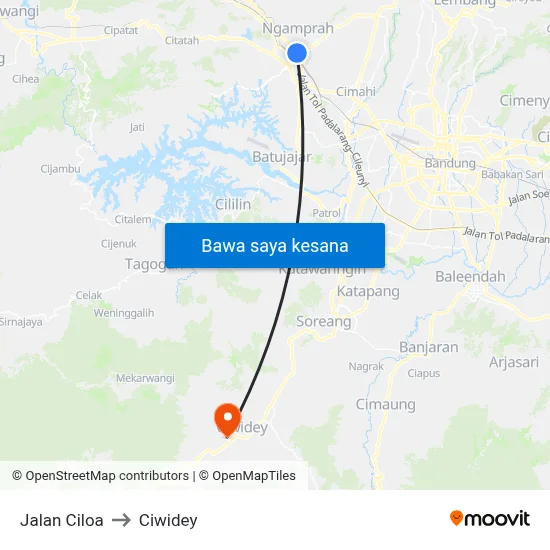 Jalan Ciloa to Ciwidey map